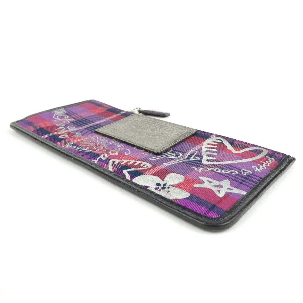 Coach Poppy Purple Plaid Zipper Pouch